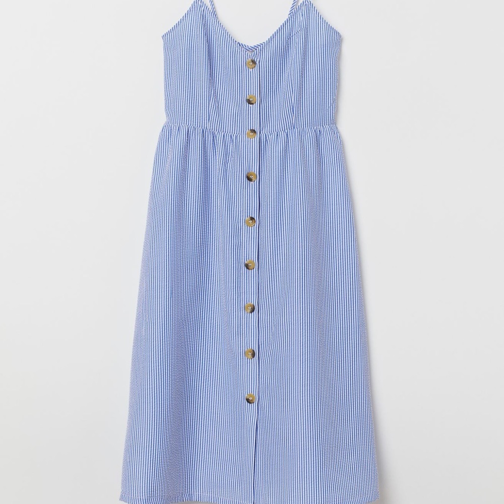 White and Blue Long Stripe Blue Dress